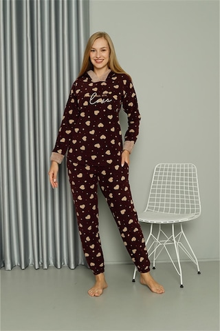 Akbeniz Welsoft Polar Kadın Kapşonlu Pijama Takımı 8513 - L Bordo