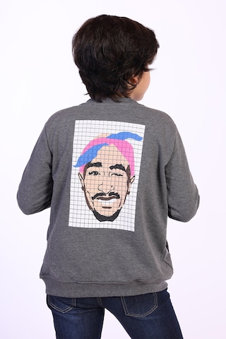 Toontoy Kids Toontoy Erkek Çocuk 2'li Takım Baskılı Dik Yaka Fermuarlı Hırka & Beli Paçası Lastikli Cepli Jogger Eşofman Altı Antrasit Melanj