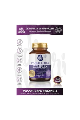 Dr. Henri Passiflora Complex Passiflora Valerian L-Teanin ve Vitamin B6 Bitkisel Takviye Edici Gıda 60 Kapsül
