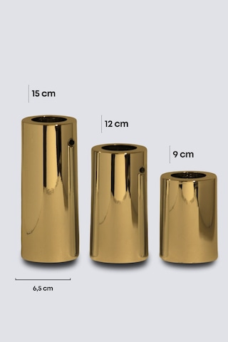 3 Lü Gold Krom Parlak Yüzey Mumluk Dekoratif Tealight Set Mum