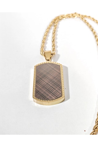 Gold Künye Tasarımlı Dokulu Çelik Kolye - Modern Ve Karizmatik Stil Beyaz
