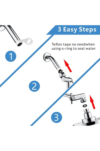 Lemestar 11 İnç Bakır Duş Kolu Uzatıcı, 180 Derece Ayarı, Çelik Kaplama, Ev/otel Uygun, Kolay Kurulum Gümüş