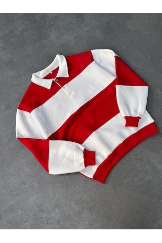 Luz&pos Erkek Üç İplik Parçalı Yakalı Sweatshirt - Kırmızı Kırmızı