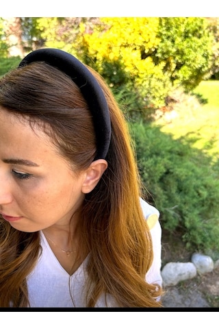 Bymerve Bym330 Kadın Siyah Düz İnce Kadife Saç Aksesuarı Taç Siyah