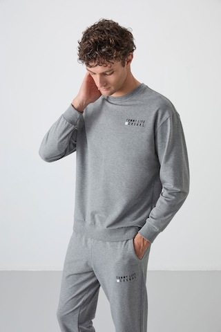 Tommy Life Gri Melanj Casual O Yaka Lastik Paça Pamuklu Erkek Oversize Eşofman Takımı - 85120 GRİ MELANJ