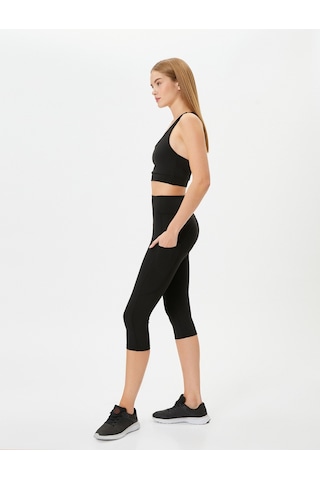 Koton Kapri Boy Spor Tayt Yan Cep Detaylı Yüksek Bel Slim Fit Siyah 4wak40331nk 4WAK40331NK999 Siyah