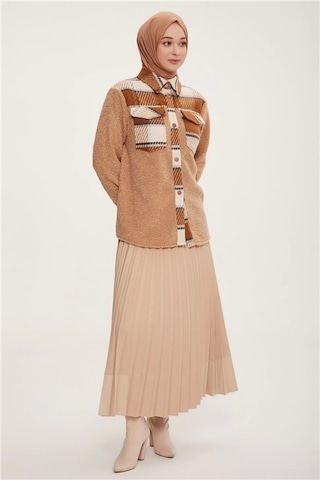 Armine Ekose Garnili Peluş Ceket 22k5005 Gri CAMEL