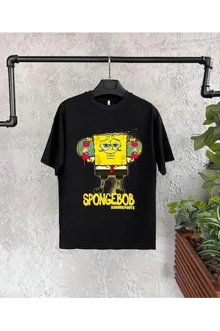 Barlashive Bisiklet Yaka Kısa Kol Çocuk Baskılı T-shirt - Siyah Çok Renkli