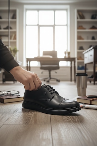 Enoch Deri Siyah Cap-toe Bağcıklı Ve Esnek Tabanlı Erkek Casual Ayakkabı Siyah
