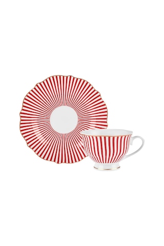 Karaca New Romantic İnce Çizgili Çay Fincanı 220 ml Kırmızı