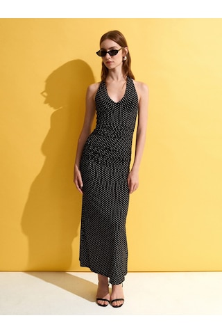 DİLVİN 91698 Lyocell Halter Yaka Midi Elbise-siyah