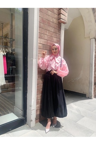 Etks002 Arkadan Fermuarlı Balon Etek Siyah