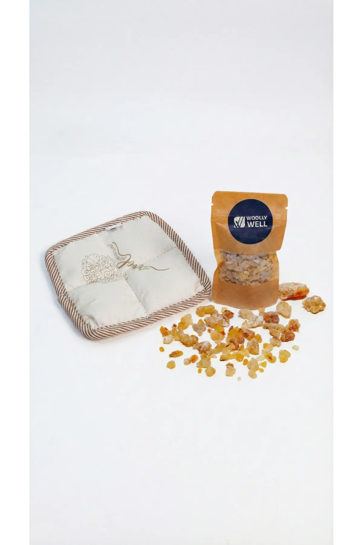 Woolly Well 2'li Set Merinos Koyun Yünü Medikal Yastık 15x15 Cm + Akgünlük Sakızı 50 Gr