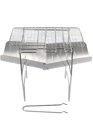 Homyl Barbekü Izgara Katlanır 3'lü-ocak+barbekü-çubuk+ızgara Gümüş