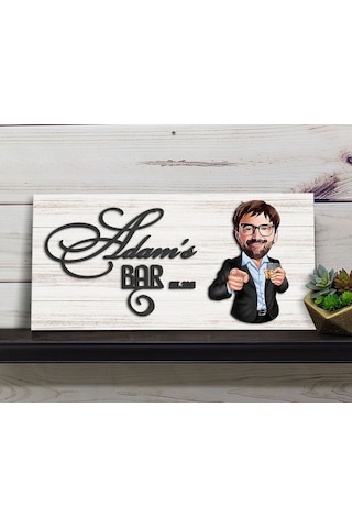 Bk Gift Kişiye Özel Karikatürlü Kabartma Tasarım Antik Beyaz Ahşap Bar Tabelası, Home Bar Tabela, Rustik Ev Dekorasyonu, Duvar Dekoru-3