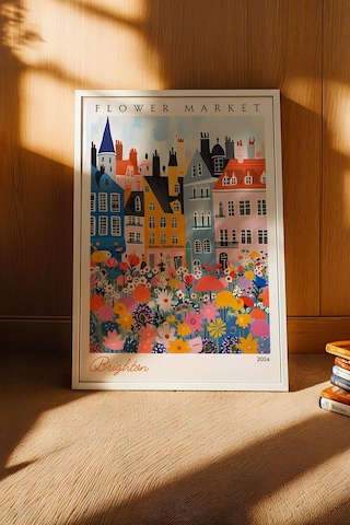Brighton İngiltere Çerçeveli Tablo Seyahat Severlere Salon Ve Ofis İçin Estetik Duvar Dekoru Travel Flower Market