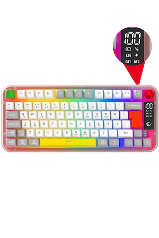 Reflect 75 Sessiz Ekranlı Şarjlı Kablosuz Bluetooth+2.4ghz Rgb Oyuncu Klavyesi Q Membrane Klavye