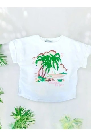 Kız Çocuk Yüzde Yüz Pamuklu Ön Yüzü Şifon Baskılı Şık Bluz-14115 Ekru