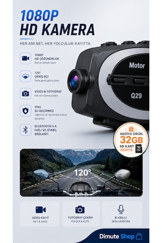 Q29 Motosiklet Kask Intercom Bluetooth Kulaklık 1080p Kamera Ipx6 Su Geçirmez 500m