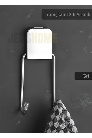 Jet's Home Yapışkanlı 2'li Askılık Paslanmaz Havluluk Metal Gri Gri