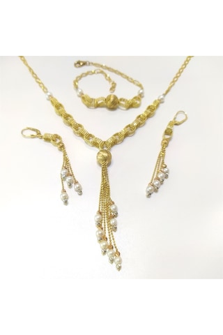 Dorika Toplu Inci Set Takım 14 Ayar Altın