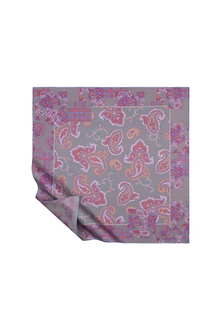 İpek Evi İpekevi Twill İpek Eşarp - Patchwork Desenli - Gri