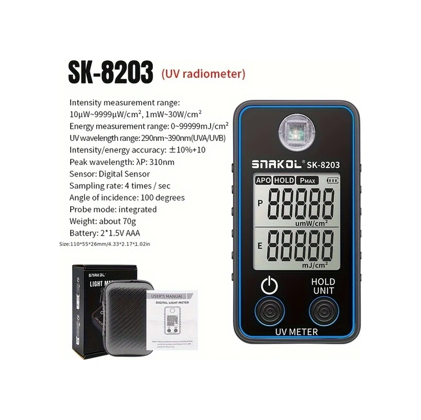 Elmpaly Sk8203 Taşınabilir Uv Işık Ölçer - Uv İndeksi, Alarm Ve Hafızalı Güneş Koruma Ölçüm Cihazı