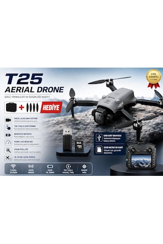 T25 Hd Hava Fotoğrafçılığı Dron Wi-fi Cam 2.4ghz Tek Tuş İniş Kalkış Ekranlı Kumanda Optik Akış Konum Belirleme Drone Usb+hafıza Kart Elektronik Hız Ayarlama Engel Algılama