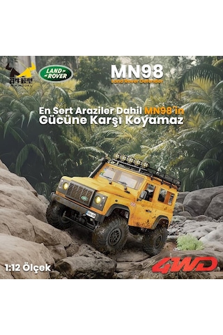 Mn Model Mn98 V2 1/12 Land Rover Defender D90 4wd Rc Model Crawler Offroad Uzaktan Kumandalı Araba Truck Rtr Lisanslı Sarı+dahili Işık Seti