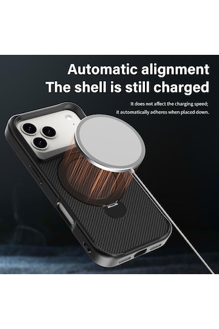 Nihcase Apple Uyumlu iPhone 17 Pro Kılıf 360 Dönerli Yüzük Karbon Tasarım Texture Kapak