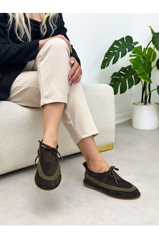 Erva'nın Butiği Kahve Hakiki Deri Santa Bağcık Detay Kadın Sneakers-6391 Kahverengi