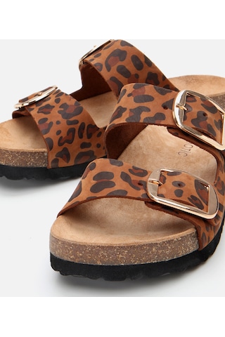 Hotiç Kadın Süet Deri Taba Leopar Desenli Kemerli Düz Terlik 01teh307050a499 Çok Renkli