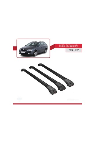 Skoda Octavia 1z 2004-2012 Arası İle Uyumlu Ace-1 Ara Atkı Tavan Barı Siyah 3 Adet Bar