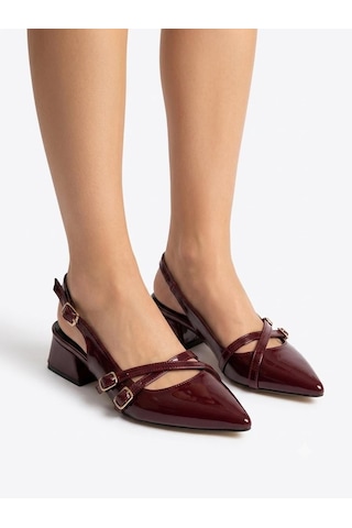 Asmi Shoes Kadın Jela Bordo Rugan 4 Cm Kısa Topuklu Tokalı Ayakkabı