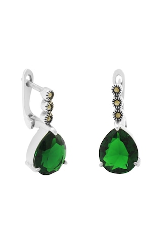 Tesbihane Faset Yeşil Zirkon Taşlı Damla Tasarım 925 Ayar Gümüş Kadın Küpe