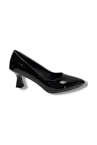C-shoes 349-26 Rugan Deri Orta Boy Topuklu Kadın Stiletto Siyah