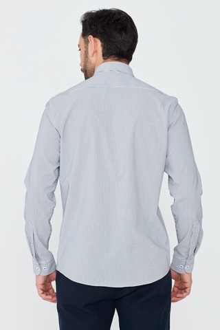 White Stone Füme İnce Çizgili Dynamic Fit Uzun Kollu Gömlek