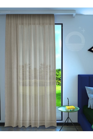 Bej Keten Görünümlü Ekstraforlu Tül Perde Linen Touch Serisi Bej