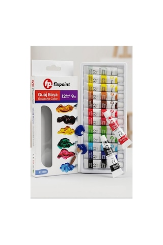 Guaj Boya 12 Renk 9 Ml 1 Paket Fixpoint Guaj Boya Seti 12 Li Ahşap Tuval Taş Ağaç Boyamalar İçin İdea Boyama Seti Çok Renkli