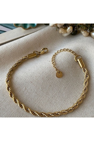 Gold Burgu Çelik Bileklik 4 Mm Şık Tasarım Ayarlanabilir Unisex Bileklik Sarı