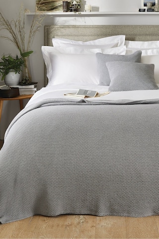 The White Company Lyra Throw, Yumuşak Pamuk Örgü Battaniye, 140 X 200 Cm Polyester Battaniye Gri Tek Ebat