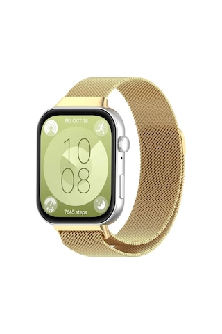 Huawei Watch Fit 3 / Fit 4 Uyumlu Metal Hasır Manyetik Kordon Altın