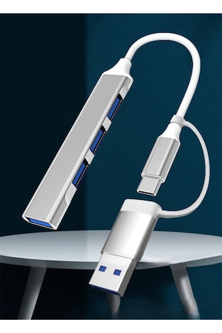 Usb Hub Çoklayıcı 4x Usb Çıkışlı Usb + Type-c Kablolu Usb Çoğaltıcı