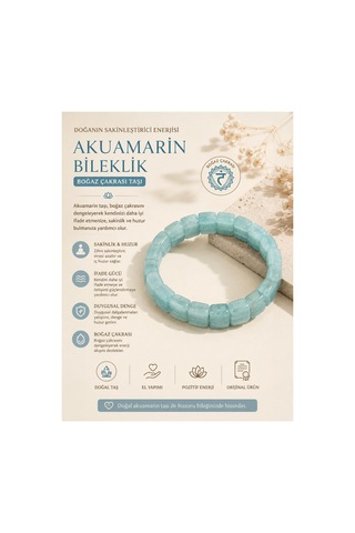 Akuamarin Bileklik 10 Mm Doğal Taş Boğaz Çakrası, Sakinlik Ve Huzur Bilekliği Turkuaz Turkuaz