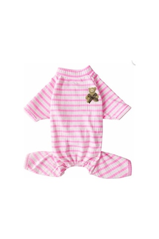 Gedyco The Best Pink Striped Küçük Irk Köpek Penye Tulum Pijama-21563