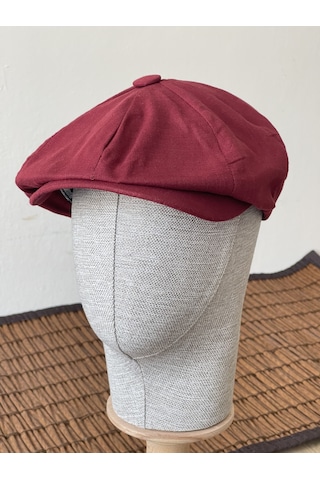 Aida Jewelss Yazlık Keten Peaky Blinders Kasket Dökümlü Astarlı Arkası Lastikli Kasket Şapka Bordo