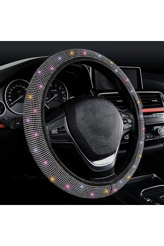 Çok Renkli Seametal Araba Direksiyon Kılıfı Kristal Glitter Rhinestones Köpüklü Oto Aksesuarları