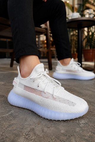 Mevese Morven Erkek , Kadın Triko Sneaker Ayakkabı Günlük Bağcıklı Hafif Spor Modeli - Beyaz