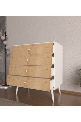 Floradesign Luna Şifonyer / Çok Amaçlı Dolap/ Çekmeceli Şifonyer / Kapaklı Şifonyer / 4 Çekmeceli Şifonyer Meşe/beyaz