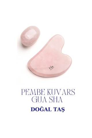 Pembe Kuvars Kalp- Ve-roller 3'lü Set Masaj Taşı Doğal Yüz Şekillendirici & Cilt Canlandırıcı 3'lü